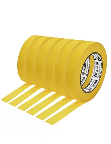 KREFINISH Painters Tape for Cars Vehicles Paint Tape Auto Body Yellow Masking Tape Heat Resistant Automotive Removable No Residue Painting Tape Bulk Set for Paint Booth, 0.7in-60 yards/6rolls - size: 0.7in-6rolls