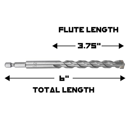 1/2 Inch Masonry Drill Bits (2 Pack - 6" Length Industrial Grade) Carbide Tipped Easily Cuts Through Concrete, Cement, Block, Stone, & More! - size: 1/2 in