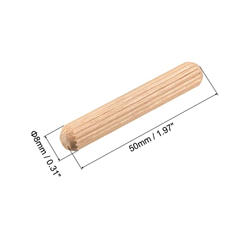 uxcell Wooden Dowel Pins 36pcs 8x50mm(5/16"x2") Fluted Beveled Ends Wood Dowel Pegs Kiln Dried Hardwood for Woodworking Furniture Shelf - size: 8x50mm