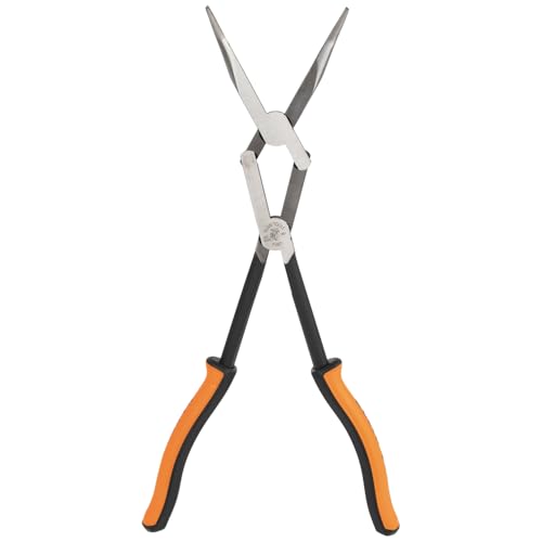 Klein Tools 71401 Long Nose Pliers, Bent Nose Pliers, Angled Knurled Jaws, Double Rivet, Extended Reach, 13-Inch