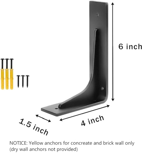 6"x 4"Shelf Bracket ,L Shelf Brackets,max Load 300lbs, Premium Alloy Metal Heavy Duty Shelf Bracket, high Strength Mounting Hardware Included, countertop Support, Pack of 4. (6 INCH x4 INCH) - size: 6 INCH x 4 INCH (L Beam)