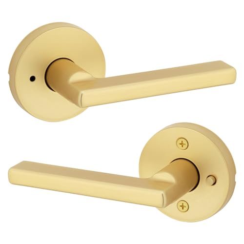 Kwikset 730HFLRDT-4 Halifax Lever with Round Rose Privacy Door Lock with 6AL Latch and RCS Strike Satin Brass Finish - color: Satin Brass, size: 1 Pack