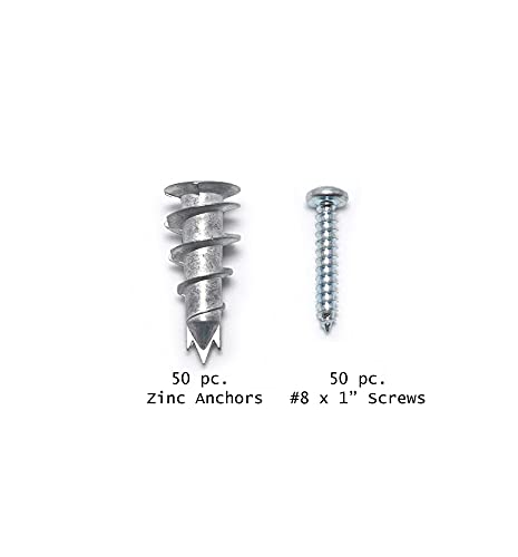 CONFAST Zinc Self-Drilling Drywall/Hollow-Wall Anchor Kit, 100 Pieces (50#8 Anchors+50 Zinc Plated Screws) - size: 50, style: Zinc