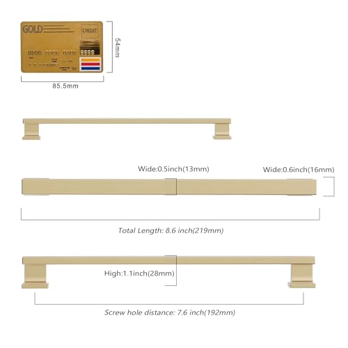 Amerdeco 10 Pack Brushed Brass Cabinet Pulls 7.5"/192MM Hole Center Hole Centers Kitchen Cabinet Handles Cabinet Hardware Kitchen Handles for Cabinets Cupboard Handles Drawer Pulls ZH00013 - color: Brushed Brass, size: 7.5" hole center