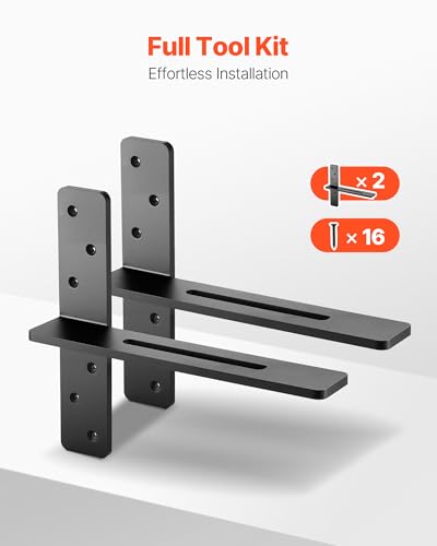 VEVOR T Shelf Brackets, 200 lbs Capacity, 2 Pcs, 14 inch Solid Steel Heavy Duty with Screws for Floating Shelves, Countertop Support Hardware - size: 14x2.89x12 in