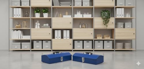 2PACK Portable Tool Box, Metal Tool Box, 4 Non-Slip Foot Pads, Ideal for Trailer, Mechanic, DIY-ers, Car Toolbox, Workshops, Garages, Repair Shops,Blue - size: 2P-16.7in-Blue
