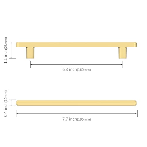 Asidrama 10 Pack 6.3 Inch(160mm) Brushed Gold Kitchen Cabinet Handles, Cabinet Pulls Kitchen Cabinet Hardware for Cupboard Drawer Pulls - color: Brushed Gold, size: 6.3" Hole Center, style: 10 Pack