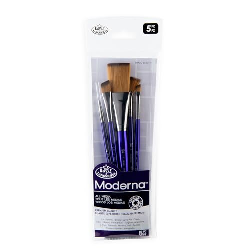 Royal & Langnickel Moderna, 5pc Stroke Variety Brush Set for All Painting Mediums, Includes - Stroke, Angular, Fan & Spotter Brushes Purple - style: Stroke Variety