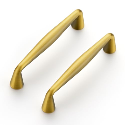Ravinte Brushed Brass Cabinet Handles Solid Handles,3-1/2 Inch,5 Pack - color: Brushed Brass, size: 3-1/2 Inches Hole Center