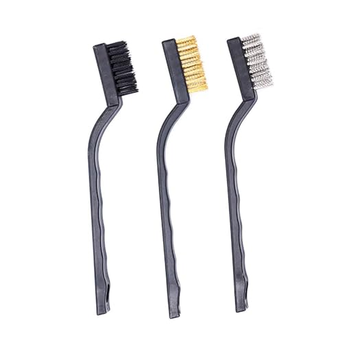 3Pcs Mini Wire Brush Set for Cleaning and Rust Removing, 7 Inch Industrial Wire Brushes of Stainless Steel/Nylon/Brass Bristles