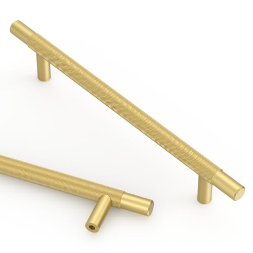 Asidrama 10 Pack 6.3 Inch(160mm) Brushed Gold Knurled Kitchen Cabinet Handles, Cabinet Pulls Kitchen Cabinet Hardware for Cupboard Drawer Pulls - color: Brushed Gold, size: 6.3" Hole Center