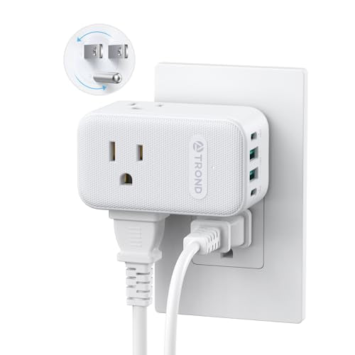 TROND Multi Plug Outlet Extender with 2 PD 20W USB C Charger and 3 Outlets - color: White, size: 3 Prong-1 Pack