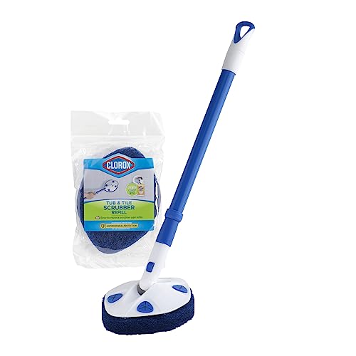 Clorox Extendable Tub & Tile Scrubber with Polyurethane Head – Heavy Duty Bathroom Cleaning Brush with Bonus Refill, Pivoting Head, Replaceable Pad, Works with Clorox Wipes - size: 1 Count (Pack of 1)
