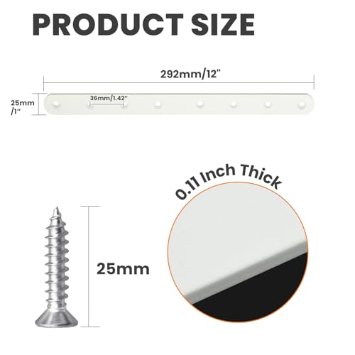 Alise Flat Bracket ,12 Inch White Mending Plate Flat Brace for Wood Shelves - color: White, size: 12 Inch