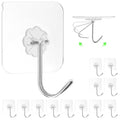ZESLMG Adhesive Wall Hooks No Damage for Hanging, 12 Pack Large Self Sticky Hooks Heavy Duty 44lb Removable, Clear Hook for Shower Towel Coat Key Picture Wreath Outdoor Bathroom Kitchen, Waterproof - size: 12 Upgraded Large Hook