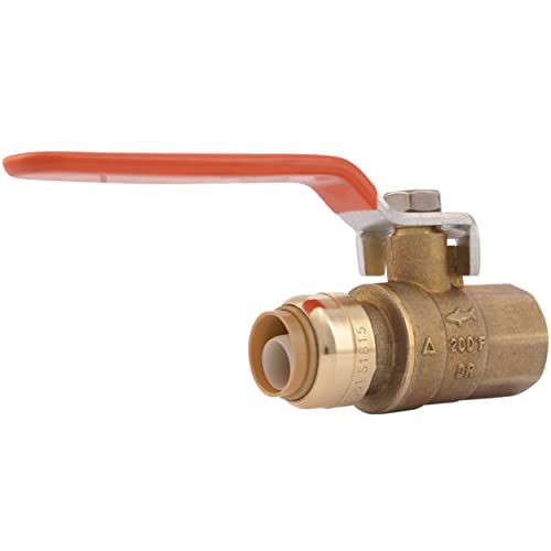 SharkBite 1/2 x 1/2 Inch Ball Valve with FNPT Connector, Push to Connect Brass Plumbing Fitting, PEX Pipe, Copper, CPVC, PE-RT, HDPE, 22182-0000LF - size: 1/2 in. x 1/2 in., style: SharkBite