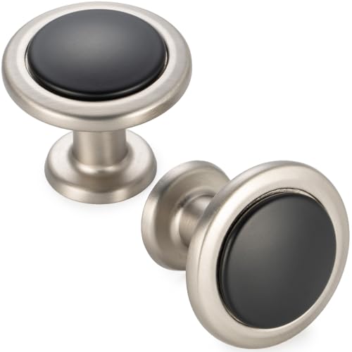KOOFIZO 10 Pack Black & Nickel Cabinet Knobs Round Single Hole Pulls 1960s - color: Black + Brushed Nickel, size: Knob 1 - 10Pcs, style: Round