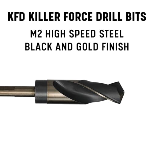 Drill America 5 Piece High Speed Steel Black and Gold Reduced Shank Drill Bit Set in Plastic Pouch Case (9/16" - 1 "), POU Series - size: 9/16" - 1", style: 1/2" Shank