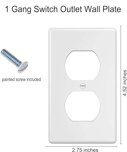 ZEFTV Duplex Wall Plates 1-Gang Switch Outlet Electrical Cover Plate Unbreakable Thermoplastic Faceplate for Light Receptacle Outlet Switch, White (6 Pack) - color: Single Duplex, size: 6 Pack