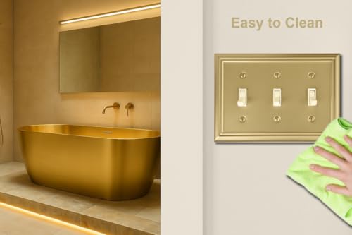OKAWYC Triple Toggle Light Switch Cover Adler Metal Wall Plate, 2-Pack Brushed Brass 3 Gang, for Light Switch Cover Decorative Wallplate, Durable - size: 3 Toggle