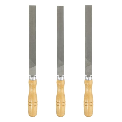HARFINGTON 3pcs Flat Cut File 8" Double Cut Teeth High Carbon Steel Hand Rasp File with Wood Handle for Metal Wood Deburring Removing - size: 8"