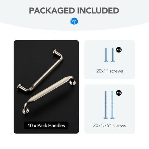 HOME EDIT Brushed Nickel Solid Cabinet Handles & Pulls 5 Inch 10 Pack - color: Brushed Nickel, size: 5 inches Hole Center