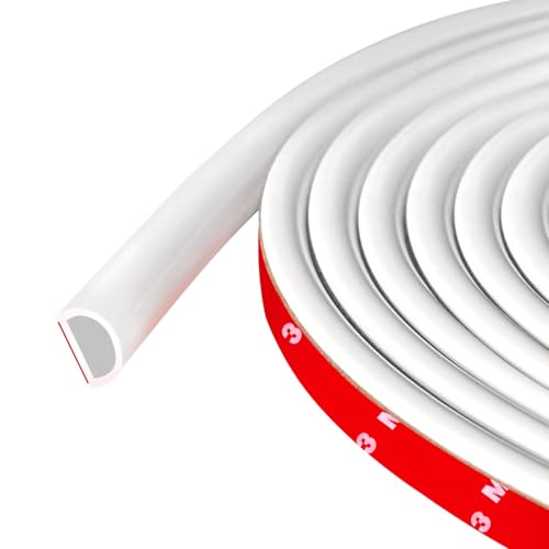 Weather Stripping Door Seal Self Adhesive Weather Strip Silicone D Shaped Door Seal Strip for Door Frame/Window Seal, 20FT, White Color (3/8" W × 5/16" T) - color: White, size: M (3/8" W × 5/16" T)