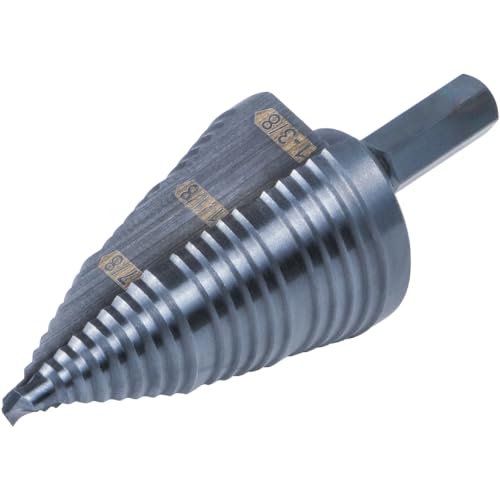 Klein Tools KTSB15 Step Drill Bit #15 Double Fluted 7/8 to 1-3/8-Inch with Easy-to-Read Step Markings and Targets, 3/8-Inch Hex Shank - size: 7/8 to 1-3/8-Inch, style: Standard