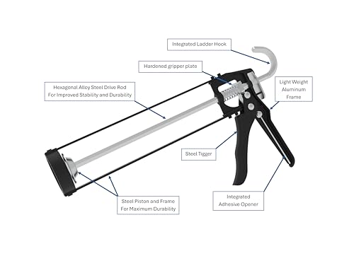 107 Series Manual Caulking Gun -10 oz Cartridge Dispenser, 7:1 Thrust Ratio, Lightweight 1.20 lbs No Drip Hand Operated Sealant & Adhesive Applicator - Professional Contractors DIY Projects - size: 10oz / 300ml, style: 7:1 Manual Gun
