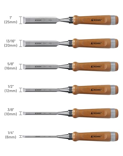 EZARC Wood Chisel Set, 6PCS 1/4-1 Inch CR-V Chisels with Wooden Case