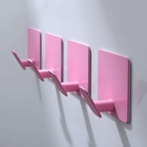 DELITON 4 Pack Towel Hooks - Heavy Duty Wall Hooks for Bathroom, No Damage - color: Light Pink-4