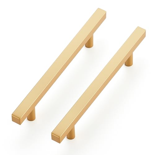 Ravinte Champagne Gold Handles Square Cabinet Hardware 5 Inch 10 Pack - size: 5" Hole Center