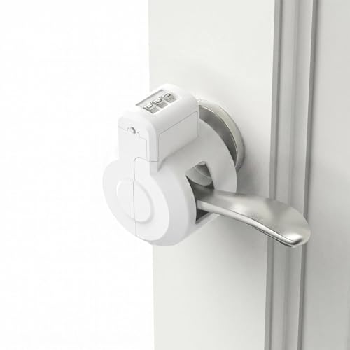 Keyed Door Handle Lockout Device Cover with Code to Disable Access to Keyhole Combination Lock for Bedroom from Outside Only Fits Handle Lock with Long Connecting Shaft (1, White) - color: White