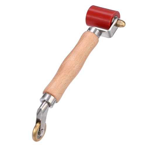 Sumnacon 40mm Silicone Seam Roller with 6mm Brass Detail Penny Roller, Welding Handheld Roller Tool with Wooden Handle, Automobile Sound Deadening Roller for Wallpaper Banner PVC/TPO/EPDM Application - size: 40mm+6mm