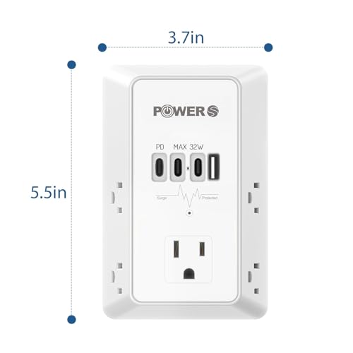 20W PD Fast Charging Wall Outlet with USB Ports (3C1A), Electrical Outlet Extender, Surge Protector, Wall Plug Adapter for Multiple Devices, Wall Socket Expander - size: PD-3C1A