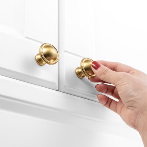 KOOFIZO 30 Pack Brushed Gold Cabinet Knobs Round Single Hole Pulls K30 - color: Brushed Gold, size: Knob 1 - 30Pcs