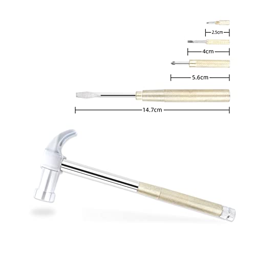 YOUMI 6 in 1 Metal Hammer & Screwdriver Multitool Set with Anti-Slip Grip Handle Slotted/Flat Head Phillips Screwdriver Nail Puller and Claw Hammer Best Gift for Sweetheart(Silver Yellow) - color: Silver Yellow