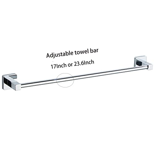 Chrome Bathroom Hardware Set 4 Pieces,Bathroom Accessories Set Stainless Steel Wall Mounted, Hand Towel Bar, Towel Ring, Robe Towel Hooks,Toilet Paper Holder,Towel Bar Set, 23.6 Inch - color: Chrome-4pcs, size: 23.6Inch