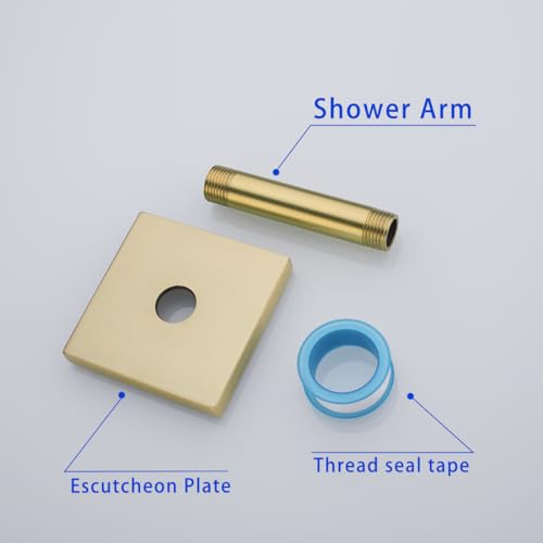 Shower Head Extension Arm Wall Mounted Tube Rainfall Shower Tube Replacement Pipe Parts Stainless Accessories Brushed Gold,SW-91038-4BG-SQ. - color: Right Angled Square Flange-4" Brushed Gold