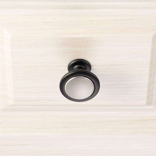 KOOFIZO 10 Pack Nickel & Black Cabinet Knobs, Round Single Hole Pulls 1960s - color: Brushed Nickel + Black, size: Knob 1 - 10Pcs, style: Round