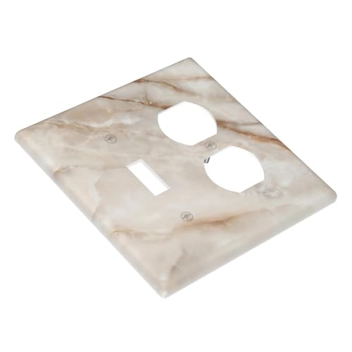 Beige Marble Pattern Light Switch Cover Modern Wall Plate Decorative 2 Gang 1 Toggle 1 Duplex Comb Switch Plates Electrical Outlet Faceplate for Bathroom Kitchen Bedroom 4.6" x 4.5" - size: 2 Gang 1 Toggle 1 Duplex Comb
