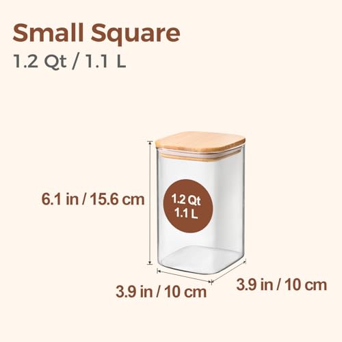 ComSaf Square Glass Containers with Lids 1.2 Qt, Set of 4 Pantry Glass Jars | Kitchen Glass Pantry Storage Containers, Storage Canisters, Silicone Seal, Dry Food, Cookie, Flour, Spice, Coffee, BPA Free - size: 1.2Qt*4