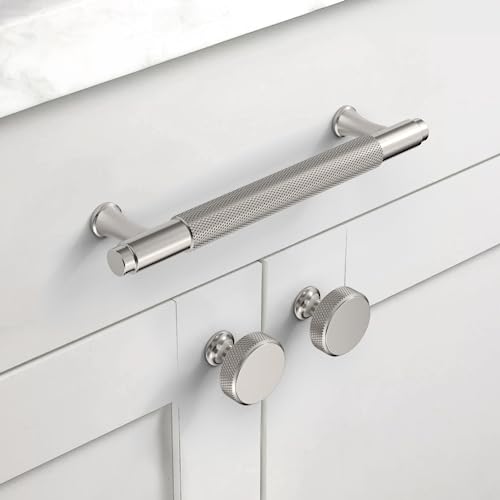 Brushed Nickel Knurled Cabinet Knobs Round Drawer Pulls 10 Pack - color: Brushed Satin Nickel