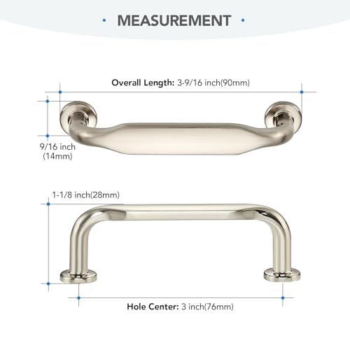 HOME EDIT Brushed Nickel Solid Cabinet Handles & Pulls 3 Inch 10 Pack - color: Brushed Nickel, size: 3 inches Hole Center