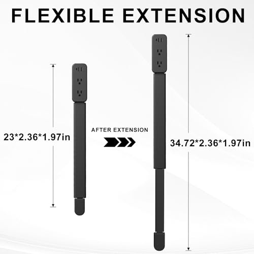 Electrical Outlet Extender Stick - Features USB-A, USB-C and 2 AC Outlets, Extends 22"-34", Rotates 180° Access Hard-to-Reach Outlets, Wall Plug Power Socket Expander Nightstands, Sofa, Desks and More - color: Black