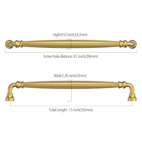Asidrama 10 Pack 7.5 inch Brushed Moderne Brass Kitchen Cabinet Handles - color: Vibrant Brushed Moderne Brass, size: 7.5" Hole Center(192mm)