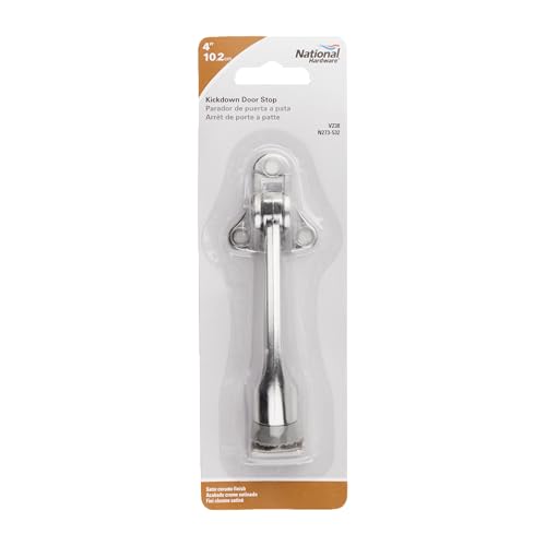 National Hardware Kickdown Door Stop, 4", Die Cast, Satin Chrome - color: Satin Chrome