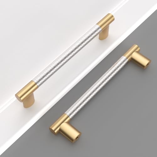 Gold & Nickel Knurled Cabinet Handles Kitchen Pulls 3 Inch 10 Pack - color: Gold and Nickel, size: 3" Hole Center