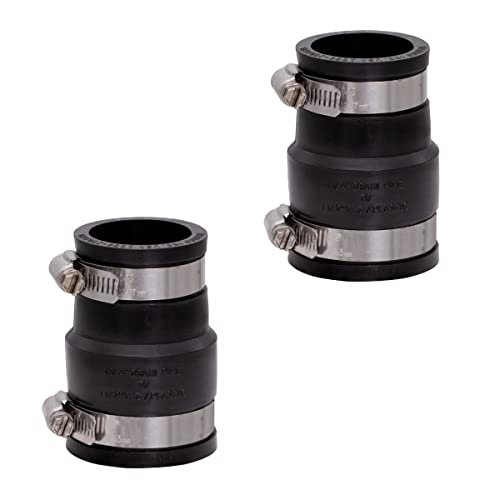 Fernco 1056-150/125 1-1/2-in. x 1-1/4-in. Flexible PVC Pipe Coupling for Cast Iron and Plastic Plumbing Connections, 2-Pack