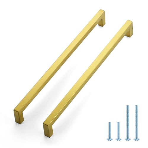 JOY DECOR Gold Cabinet Handles Square Cabinet Pulls 11-1/3 Inch CC, 10 Pack - size: 11-1/3 Inch Hole Center